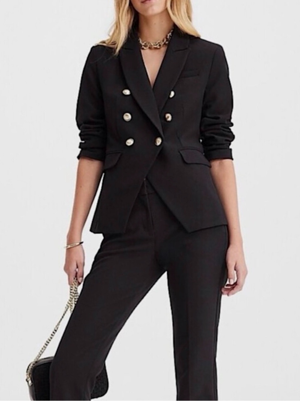 EXPRESS Stretch Twill Blazer Double Breasted Blazer in Black